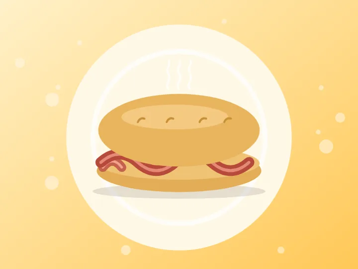 Illustration of a bacon breakfast roll in a soft bap