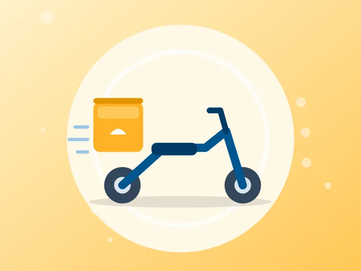 Illustrated delivery scooter with a yellow delivery box