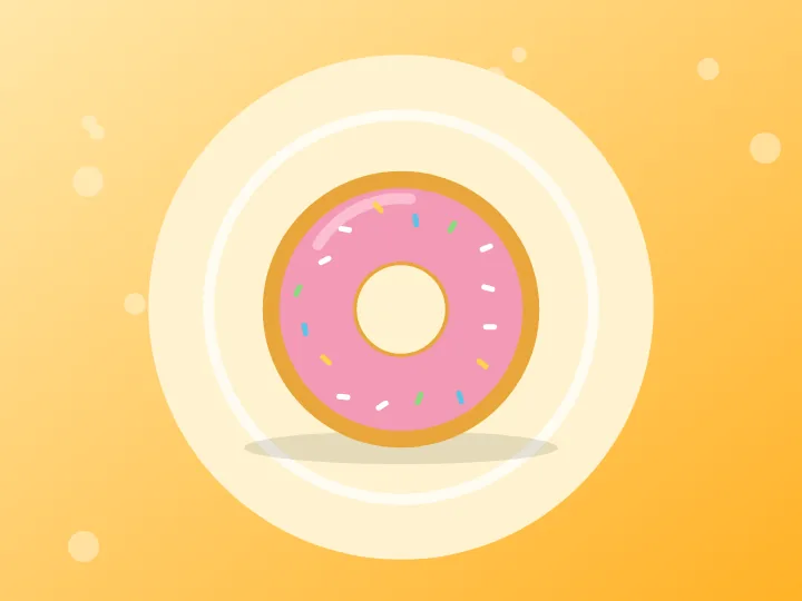 Illustration of a pink iced doughnut with colourful sprinkles