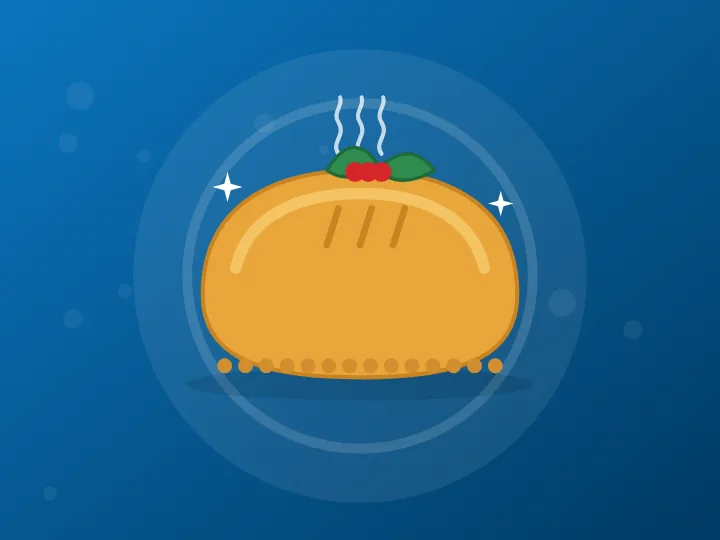 Illustration of a savoury bake decorated with holly and berries