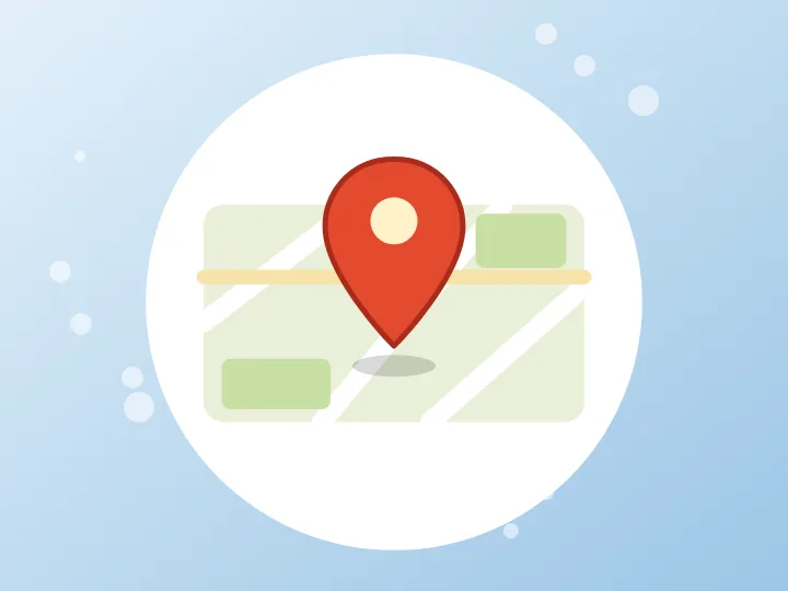 Illustrated map pin representing finding a shop near you