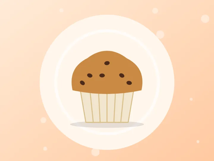 Illustration of a chocolate chip muffin in a paper case