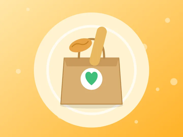 Illustrated paper surprise bag with a heart representing surplus food bags