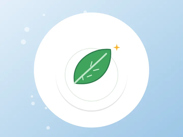 Illustrated green leaf on a plate representing vegan options