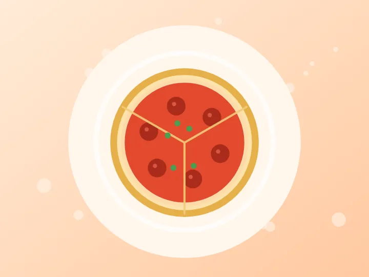 Illustration of a pepperoni pizza cut into slices